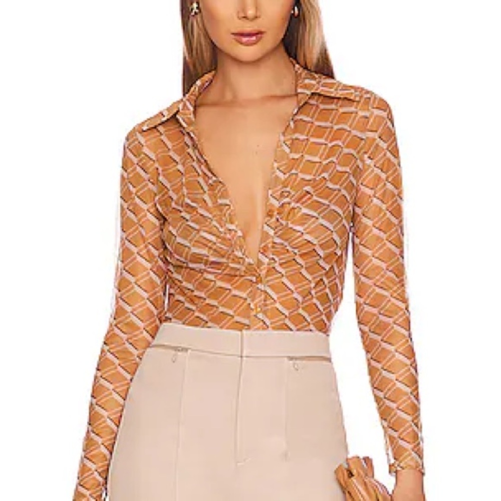 Geometric Patterned Tan Blouse